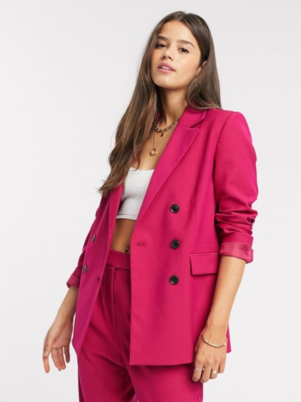 Zara Hot Pink Fuchsia Suit with Blazer and Pants